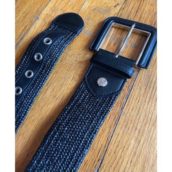 NINE WEST Wide Black Stretch Raffia Waist Belt sz M/L - Picture 5 of 10